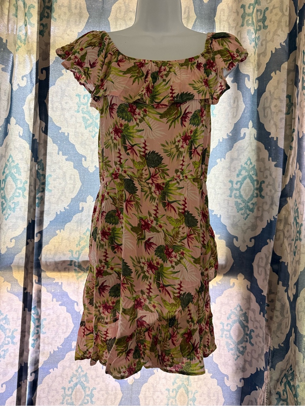Salty Lemon Green Red Tropical Floral Pink Flirty Dress L